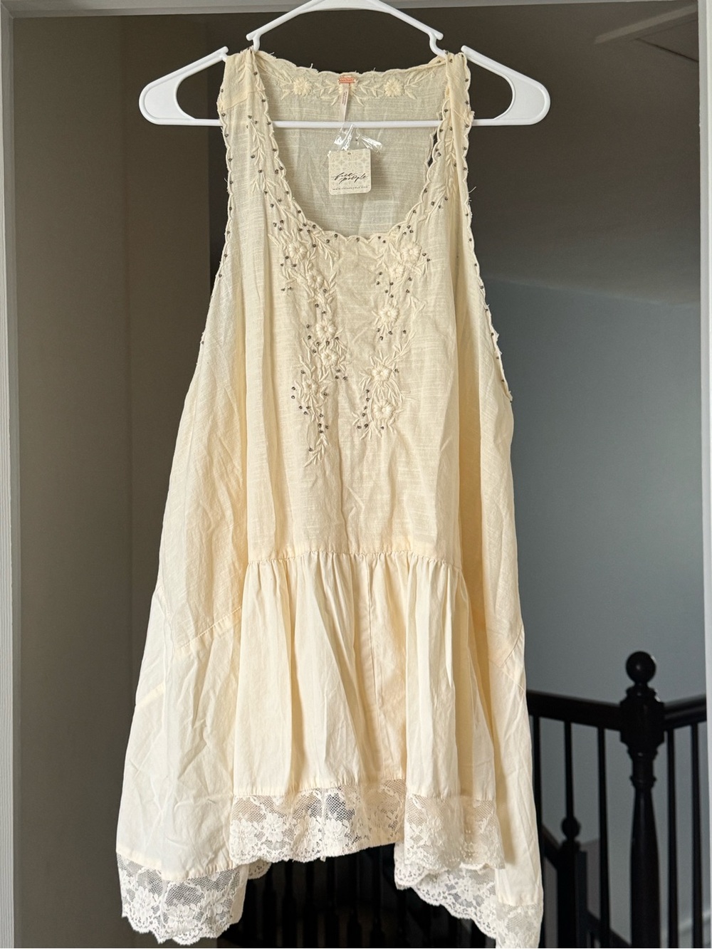 NWT Free People Ivory Embroidered Crochet Tank